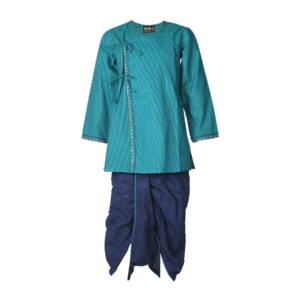 Fabindia Boys Blue & Green Angarakha Dhoti Set