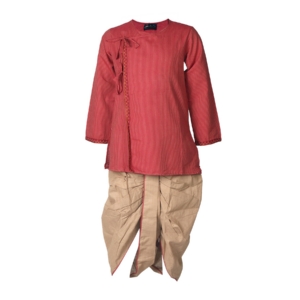Fabindia Boys Red & Beige Angarakha Dhoti Set