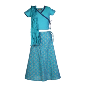 Fabindia Girls Printed Blue Lehenga Choli