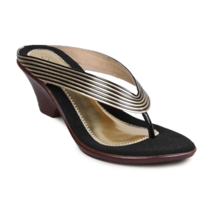 Catwalk Women Heeded Golden Strap Black Heels