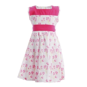 Gini and Jony Girls Printed White & Pink Dress