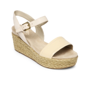 Clarks Women Cream Coloured Onslow Beat Leather Wedges