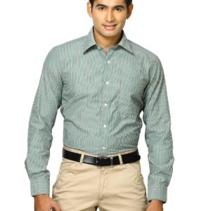 Mark Taylor Men Green Striped Shirt