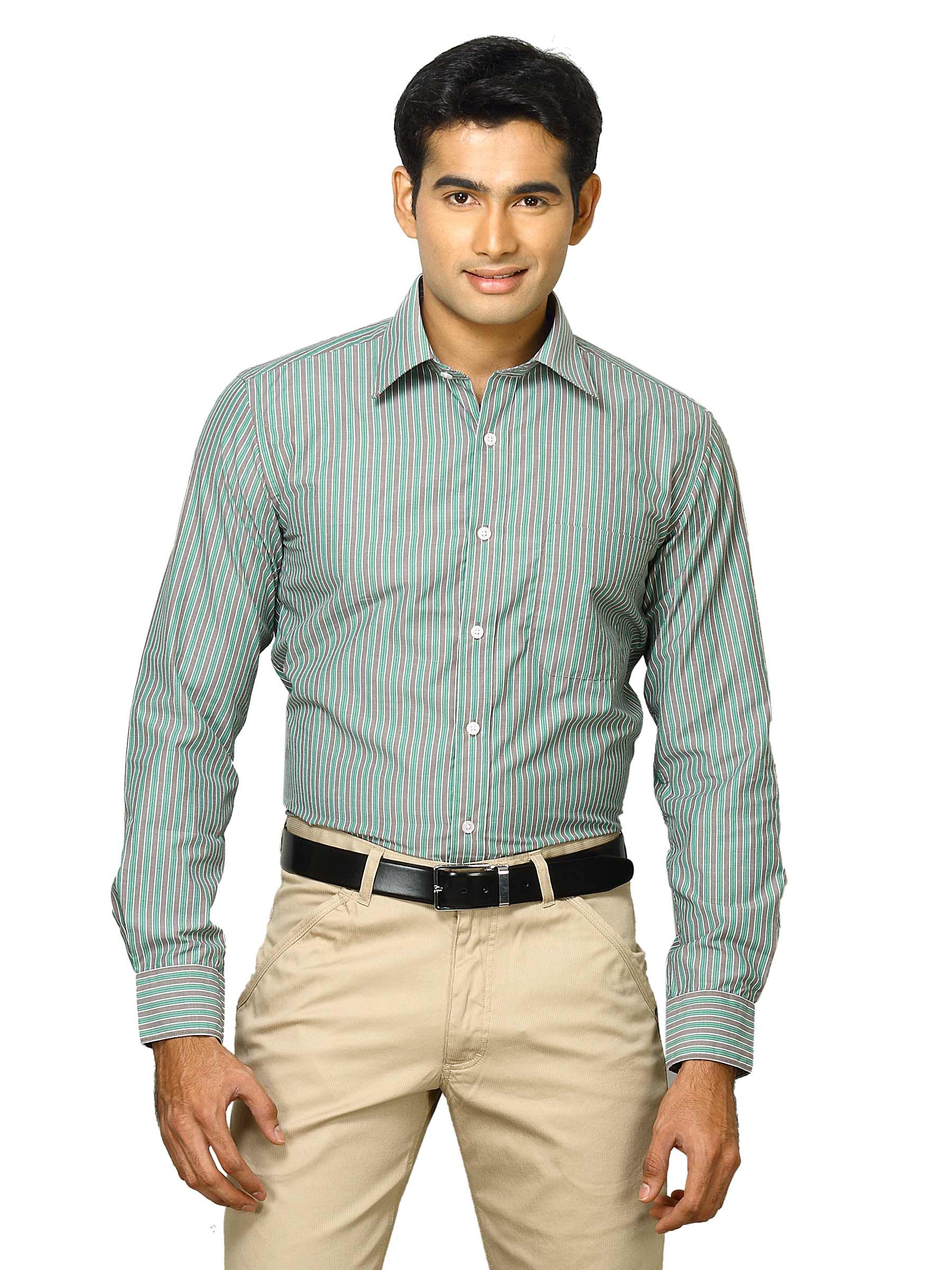 Mark Taylor Men Green Striped Shirt
