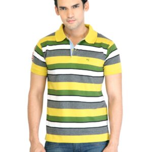 Peter England Men Stripes Yellow Polo T-Shirt