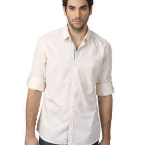 John Players Men Striped White Shirt