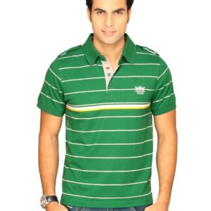Classic Polo Men's Green Polo With Grey Stripes T-shirt