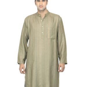 Fabindia Men Striped Olive Tussar Kurta