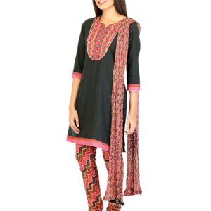 Mother Earth Women Cotton Black Salwar Suit