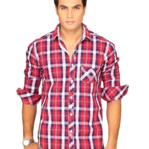 Highlander Men Red Blue White Checked Shirt