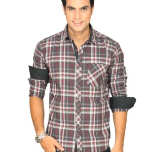 Highlander Men Grey Red Checked Slim Fit Shirt