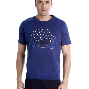 Urban Yoga Men Printed Navy Blue T-shirt