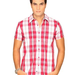 Highlander Men White Casual Checked Slim Fit Shirt