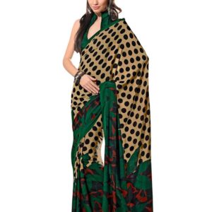 Prafful Beige & Black Crepe Sari