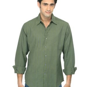 Fabindia Men Striped Green Shirt