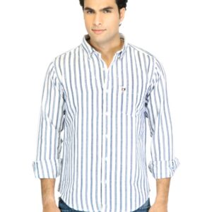 Basics Men White Slim Fit Striped Shirt