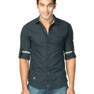 Locomotive Men Solid Poplin Lambert Navy Blue Shirts