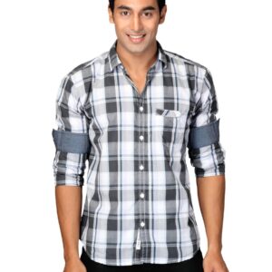 Highlander Men Grey Checked Hadrian Slim Fit Shirt