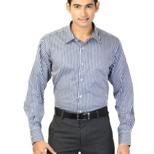 Genesis Men Stripes Navy Blue Shirts