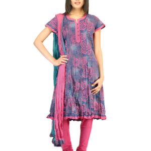 Biba Women Blue & Pink Churidar Kurta with Dupatta