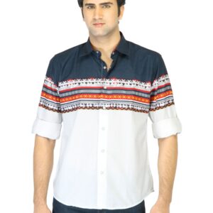 Provogue Men Printed Navy Blue Shirt
