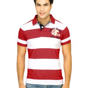 Basics Men Red Striped Polo T-shirt