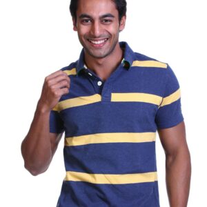 Basics Men Blue Striped Polo T-shirt