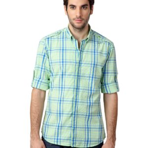 John Players Men Check Green Shirt