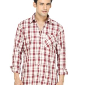 Wills Lifestyle Men Check Maroon Shirt