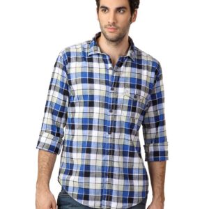 Basics Men Blue Checked Shirt
