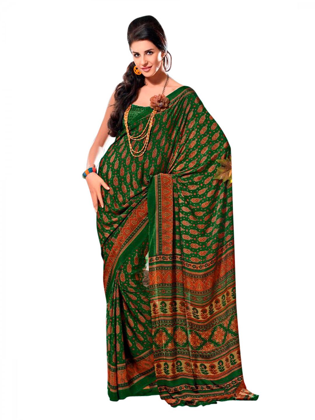 Prafful Green & Orange Sari