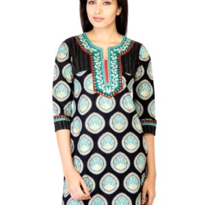 Mother Earth Women Black Printed Kurta