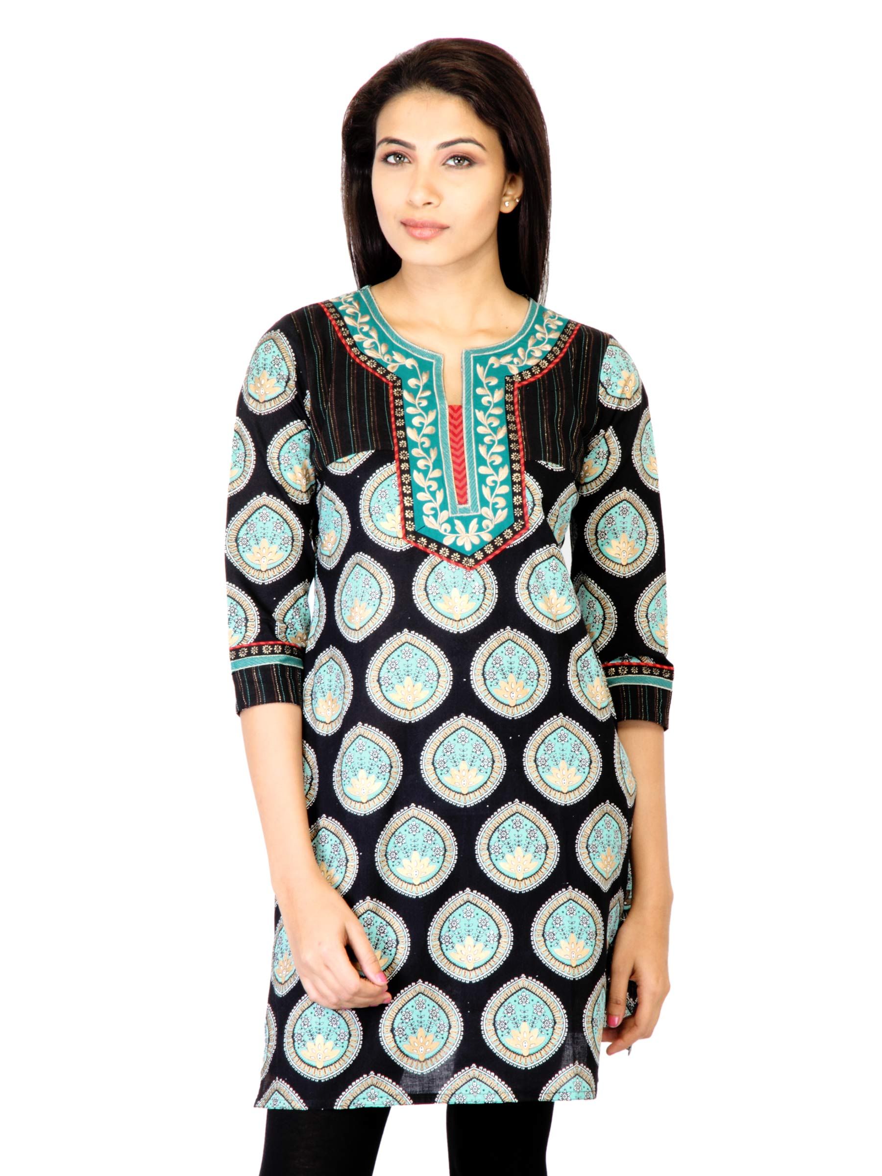 Mother Earth Women Black Printed Kurta