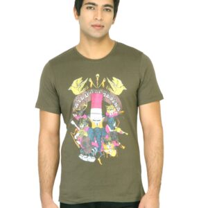 United Colors of Benetton Men Printed Olive TShirt