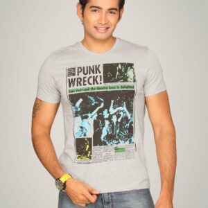 UCB Men's Punk Wreck Print Grey T-shirt