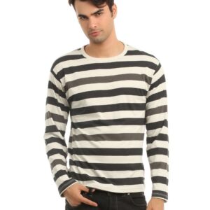 French Connection Men Beige & Black Striped T-shirt