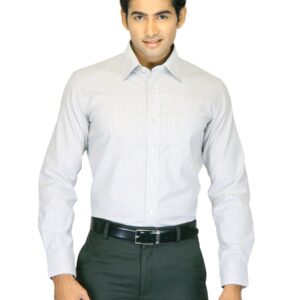 Mark Taylor Men Grey Striped Shirt