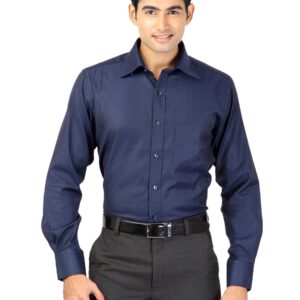 Genesis Men Solid Navy Blue Shirts