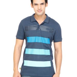 ADIDAS Men Stripes Navy Blue Polo Tshirts
