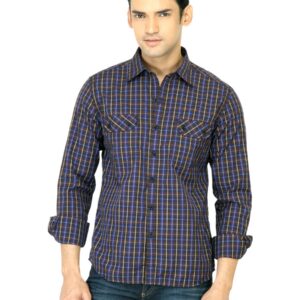 John Players Men Check Blue Shirt
