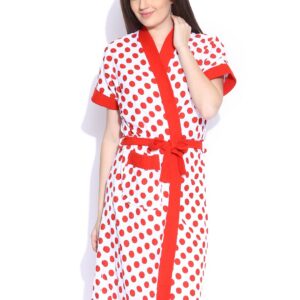Red Rose White & Red Dot Print Bath Robe