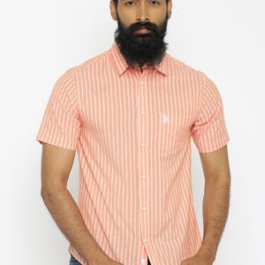 U.S. Polo Assn. Orange Tailored Fit Striped Casual Shirt