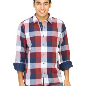 Basics Men Red Slim Fit Checked Shirt