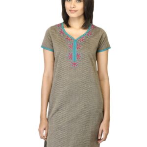 Mother Earth Women Striped Grey Kurta