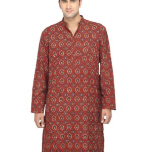 Fabindia Men Printed Maroon Kurta