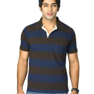 Proline Men Black & Navy Striped Polo T-shirt
