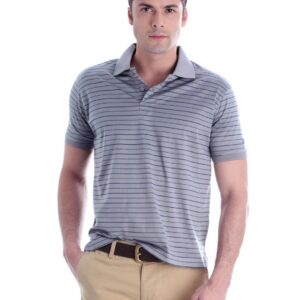 Proline Men Grey Striped Polo T-shirt