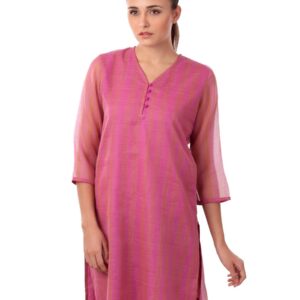 Fabindia Women Pink & Orange Striped Kurta