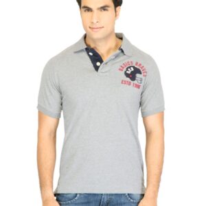 Basics Men Grey Printed Polo T-shirt