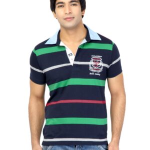 Status Quo Men Stripes Navy Blue Tshirts